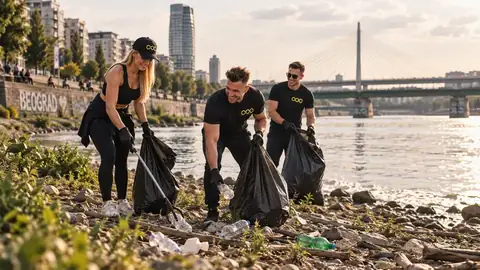 Members at a river cleanup